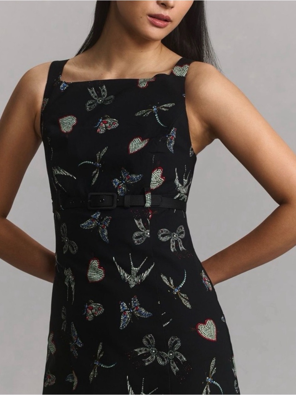 Anthropologie Maeve Bejeweled Insect Print Sleeveless Dress - Picture 2 of 9
